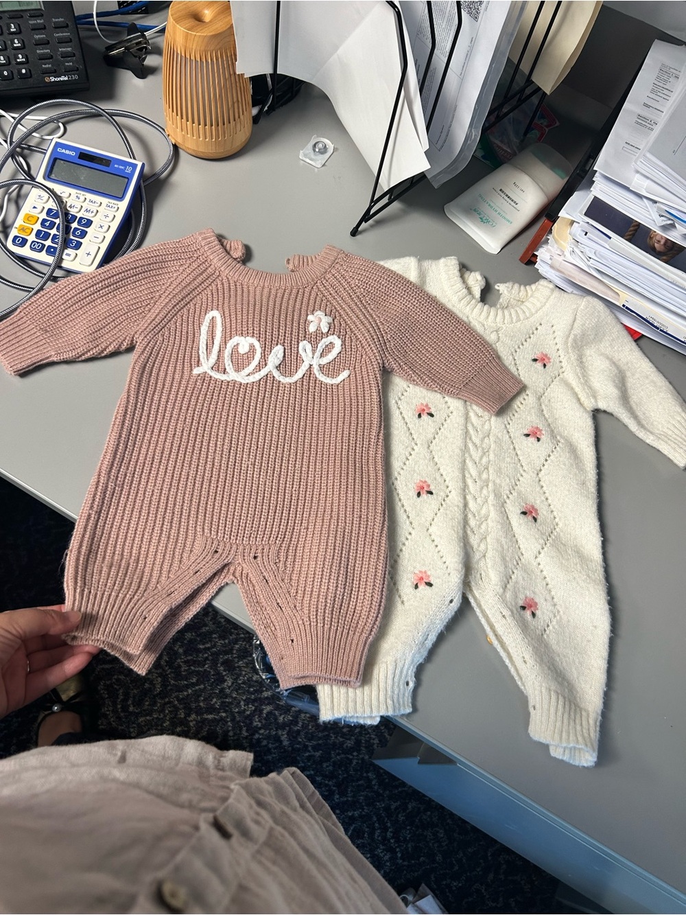 2 PC Baby Girl Casual Embroidered Long Sleeve Knitted Jumpsuit, Autumn/Winter